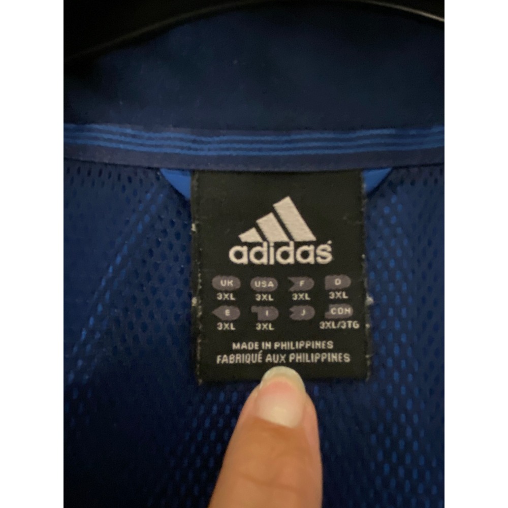 Adidas Mens 3XL Windbreaker Jacket Blue Full Zip Mesh Lined 3 Stripe Track Coat - Picture 7 of 16
